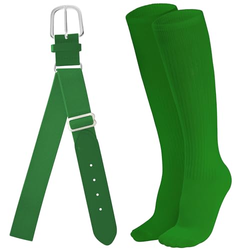 Dxhycc Youth Baseball Socks and Belt Combo Set Softball Baseball Socks and Elastic Waist Belt for Youth Boys Girls Green