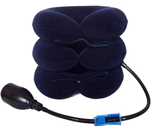 Image of Upgraded Version Premium Flannel Inflatable Cervical Neck Traction Air Inflatable Pillow Neck Head Stretcher Pain Relief Collar (for Adults, Dark Blue)