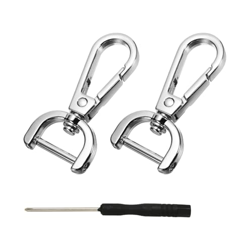 YELARXI Swivel Clasps Hook, 5/8 Inch ID Detachable Snap Hook W/Screw Bar D Ring Claw Clasp with Screwdriver Fit for Lanyard Bag Leather Craft Purse Hardware DIY Bag (2 Pack, Silver White)