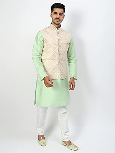 Image of Uri and MacKenzie Men's Silk Blend Kurta Pyjama with Stylish Embroidered Ethnic Jacket