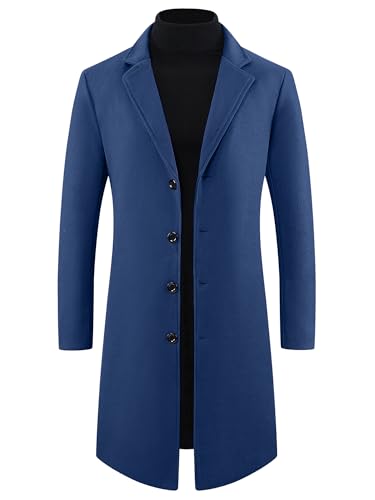 Image of Lars Amadeus Winter Trench Coat for Men's Single Breasted Notch Lapel with Pockets Formal Overcoat