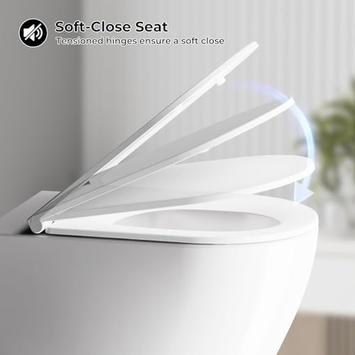 Sanitario cerámico montado en pared con tapa PP - Diseño moderno, ahorro de espacio, compacto, tapa con cierre suave, sanitario de pared para baño miniatura 4