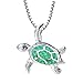 LRGKMCWTOB Small Turtle Pendant Statement Necklace Health and Longevity 925 Sterling Silver Created Opal Sea Turtle Pendant Necklace Birthstone Jewelry Adjustable Christmas Gifts for Women (White)