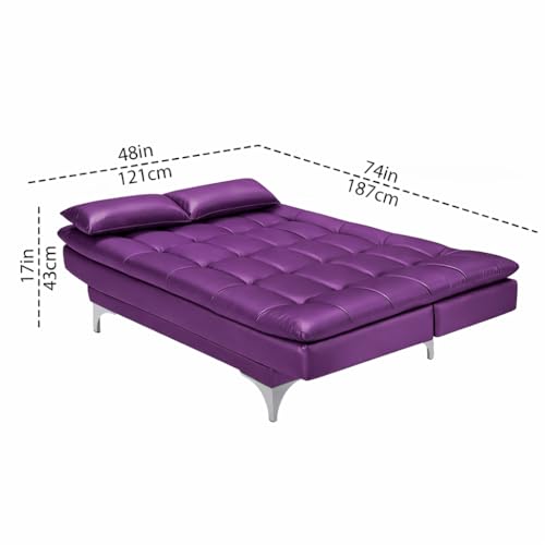 Image of Casaliving Danny 3 Seater Sofa Cum Bed Leatherette Fabric (Purple) with Two Cushions Perfect for |Home Living |Office Room and Guest Room Premium Sofa