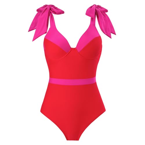 OBEEII One Piece Swimsuit with Cover up for Women Retro Floral Tummy Control Bikini Chiffon Wrap Skirt Two Piece Bathing Suit2