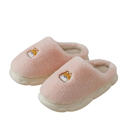 Pantoufles à semelle douce avec chausson hiver en coton chaud épais rose