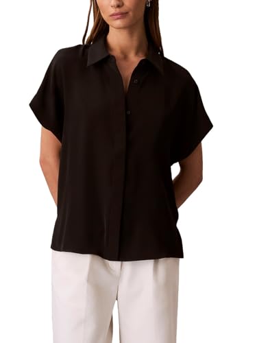 Calvin Klein Women's Satin Short Sleeve Top Black