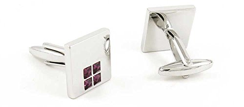 Par de Mancuernillas Hombre Cufflinks Cristal Rojo Plata miniatura 2