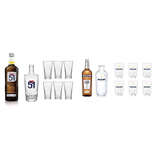 Pack PASTIS 51-70cl 45% + 6 verres + Carafe & RICARD Pastis de Marseille 70cl + 6 verres + Carafe
