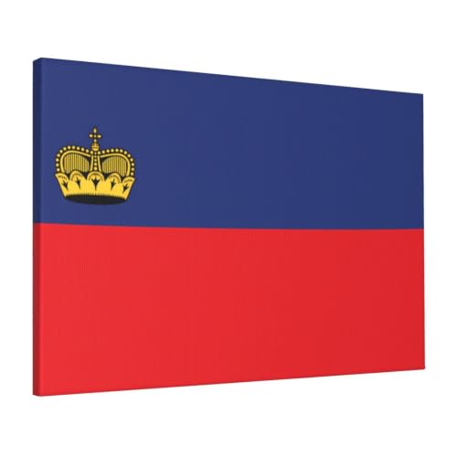 Peinture drapeau Liechtenstein 40x61 cadre bois tableau mural moderne