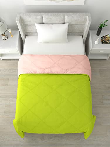 Image of Clasiko Reversible Single Bed Comforter; 60x90 Inches; 200GSM; Material - Cotton; Reversible; Color - Peach & Green; Pack of 1;