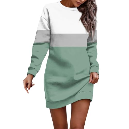 Kleider Winter Damen Elegant A-Linien Long-Shirt Kleid Casual Damenkleider Kurzes Mit Muster Freizeitkleider Rundhalsausschnitt Blusenkleid Frauen...