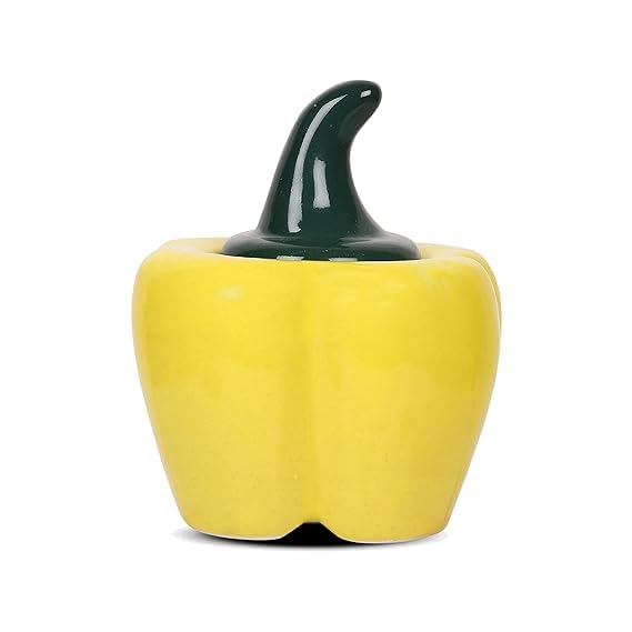 Image of QIMACPLUS Ceramic Capsicum Decorative Pickle Jar Food Storage Jar Multipurpose aachar masala Jar For kitchen and Dining table 500 ML (Yellow) (1)