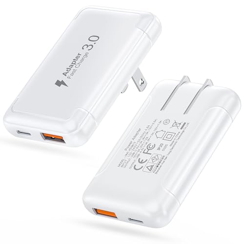 [2-Pack] 2026 Updated 50W USB C Wall Charger Block Flat Dual Port PD Fast Type C Charging Plug Foldable & Slim Multiport Power Adapter Charging Brick for iPhone 17 16 15 14 13 iPad AirPods Samsung