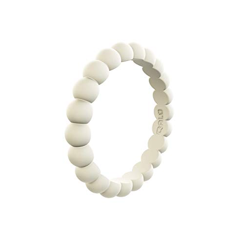 QALO Women's Rubber Silicone Ring, Eva Shockey Stackable Bead, Rubber Wedding Ring for Women, Breathable, Durable Engagement Silicone Band, 4mm Wide 2.5mm Thick, Sand, Size 6