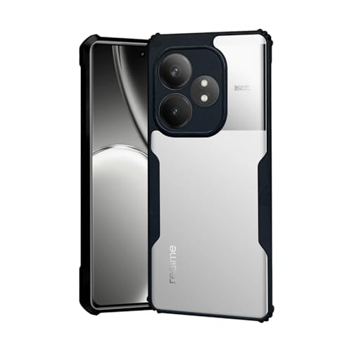 Image of AIBEX Crystal Clear Back Cover Case for Realme GT 6T 5G | 360 Degree Protection | Shock Proof Design | Transparent Back Cover Case (PC & TPU, Black Bumper)