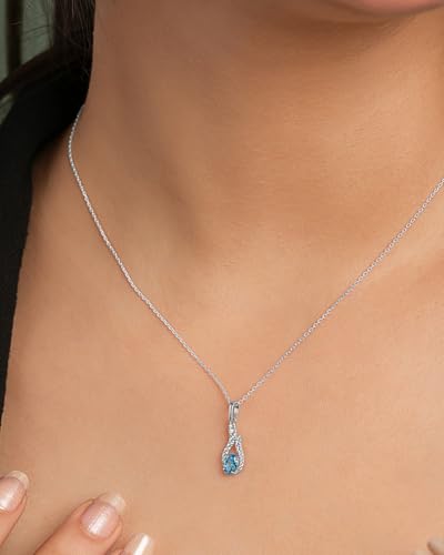 Image of Clara 925 Sterling Silver Blue Pendant Necklace with Chain | Platinum Plated |Minimal Daily Wear | Gift for Women & Girls