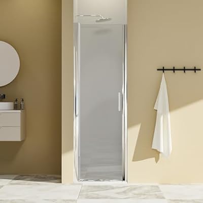 Semi-Frameless Pivot Shower Door 24-25" W x 72" H - Chrome ANSI/SGCC Certified 6mm Tempered Glass with Explosion-Proof Film, Reversible Installation, Space-Saving Design for Small Bathrooms?