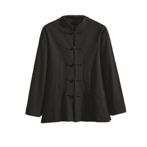 Men's Chinese Style Cotton Linen Shirt Buttons Long-Sleeved Solid Color Casual Loose Jacket