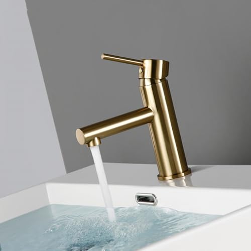Robinet de salle de bains or brossé mitigeur lavabo eau chaude froide monocommande 03033BG - 3