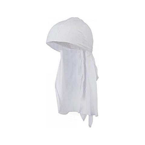 Magg Mens Long Tie Soft Du-rag Skull Cap Durag in Multiple Colors and Packs -One Size Fits All (White one Piece) Cover