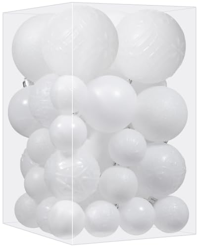 SZVRL Christmas Balls Ornaments -36pcs Shatterproof Christmas Tree Decorations with Hanging Loops for Xmas Tree, Holiday Party, Wedding & Indoor Home Decor,6 Styles in 3 Sizes (White) - image 1