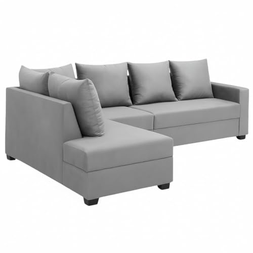 Image of FURNY Gloria 6 Seater Fabric LHS L Shape Sofa Set (Light Grey) Premium Velvet Finish | Durable Comfort | Ideal for Living Room