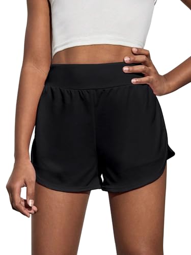 OEBLD Girls Athletic Shorts with Zipper Pockets 2 in 1 Kid Workout Running Volleyball Soccer Shorts with Liner Black2