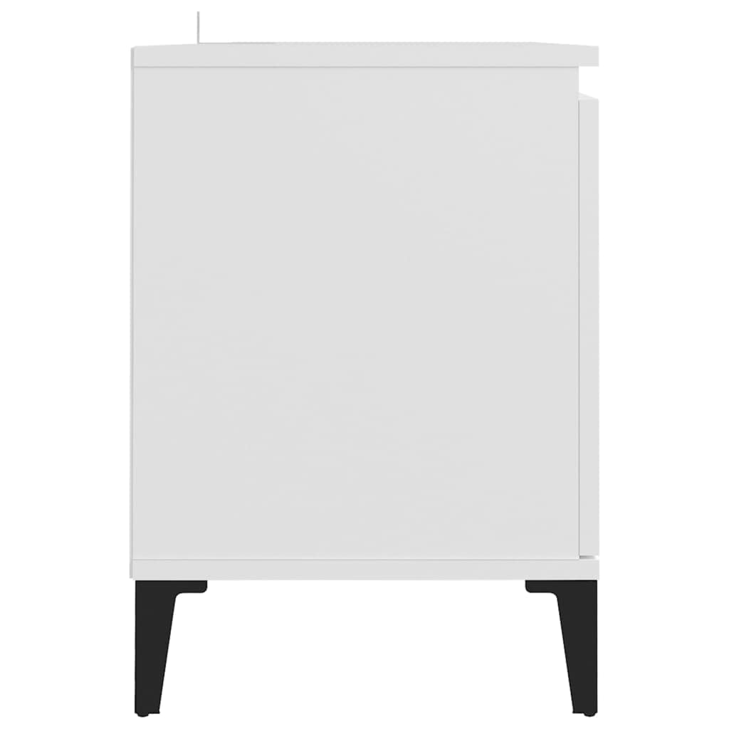Mobile TV con gambe in metallo, bianco, 103,5 x 35 x 50 cm, mobile basso con 2 ripiani e 2 scomparti, credenza con vano portaoggetti, mobile moderno per soggiorno per gaming e home theatre