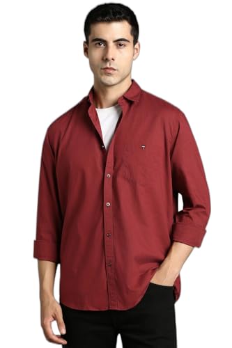 Image of Louis Philippe Men's Cotton Slim Fit Premium Textured Fabric Versatile Solid Easy Care, All Season Adapability Full Sleeve Casual Shirt