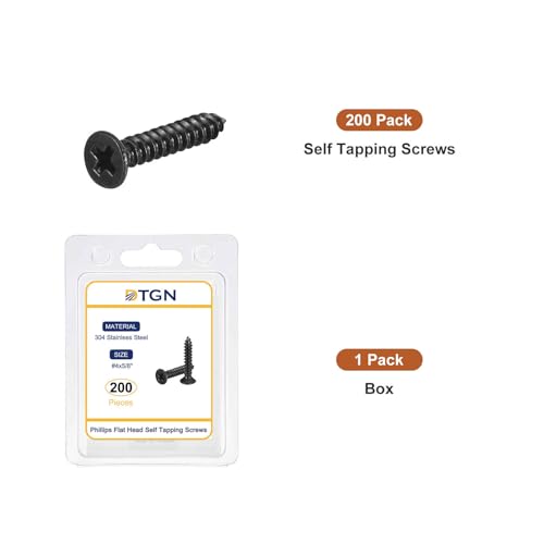 Image of DTGN 200Pcs #4x5 /8 inch Flat Head Wood Screws, 304 Stainless Steel Phillips Self Tapping Screws - Good for Woodworking, Furniture - Black