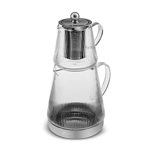 Karaca Keops Borosilikatglas Teekannen-Set mit Edelstahl-Teesieb, 1,5 L Kessel & 0,45 L Glas Teekanne mit Sieb, Turkish Tea Pot, Caydanlik, Türkischer Teebereiter für Kräutertee, losen Tee