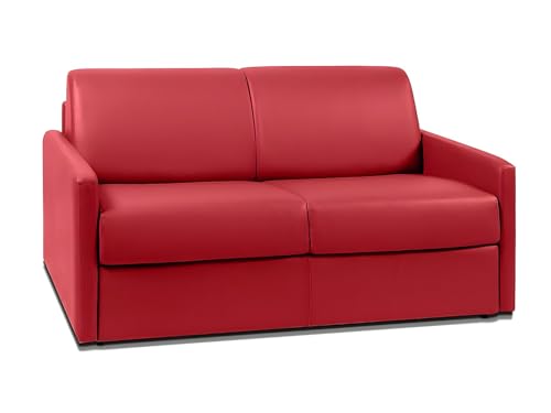 Vente-unique - Canapé 2 Places Convertible Express en Simili Rouge - Couchage 120 cm - Matelas 22 cm avec mémoire de Forme CALIFE