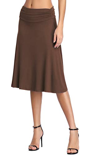 Image of Urban CoCo Women's Ruched High Waist Knee Length Jersey A-Line Stretchy Flared Casual Skirt
