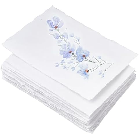 Wanderings A4 Handmade Blank White Deckle Edge Paper - 8.25x11.7” - Pack of 50 - Watercolor/Mixed Media Cotton Sheets - Paintings, Drawings, Letters, Stationery - Thick 150 GSM - Large Size Cover