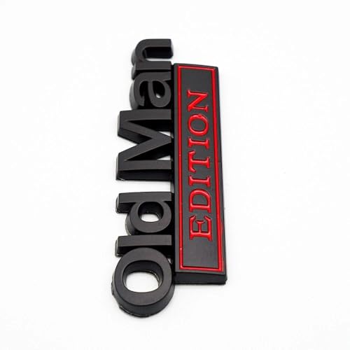 Image of 2pcs Metal Old Man Edition Emblem 3D Badge Fit for Universal Car Truck SUV Side Rear Front Hood Trunk Door Decal Sticker (Black Red)