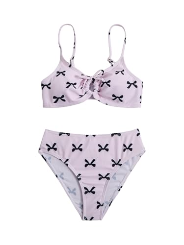 Image of COZYEASE Girls' 2 Piece Ditsy Floral Print Knot Front Ruched Triangle Bikini Swimsuit