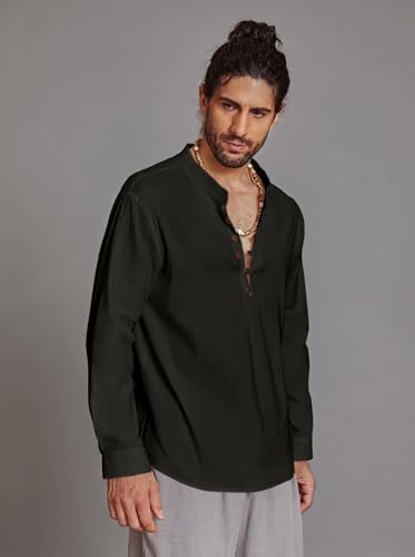 Image of ROYALSCOUT Men's Cotton Solid Full Sleeve Short Kurta Ideal for Cultural Functions, Formal Events, or Relaxed Festive Styling