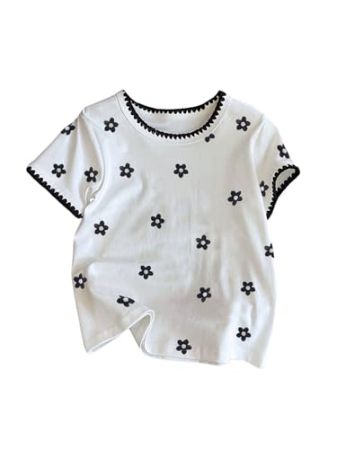Image of RoseSeek Women's Bow Print Short Sleeve Round Neck Oversized Tops Basic Loose Fit Drop Shoulder Tees for Summer