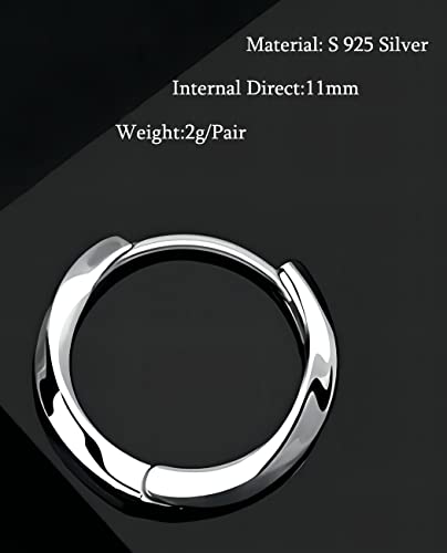 Men's Earring Hoop 925 Sterling Silver Hoop Earring For Men Round Huggie Silver Mens Hoops Earrings Ear Piercings (Rotate) #TOP4