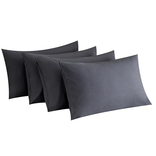 MINIPANDA Dark Grey Pillow Cases Set of 4 Queen Size - Super Soft, Smooth and Breathable Dark Gray...