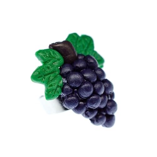 Miniblings Traube Weinkönigin Ring Weintraube Wein Obst Winzer Rotwein Rot - Handmade Modeschmuck I Fingerring mit Motiv I verstellbar one Size