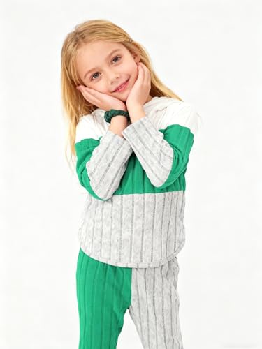 Image of Toddler Kid Girls Clothes Ribbed Color Block Long Sleeve Hoodie Sweatsuit Set Fall Outfits