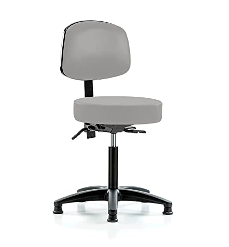 Image of Perch Stationary Height Adjustable Doctor's Stool with Back | Medium Bench Height 21-28.5 inch | Grey Vinyl