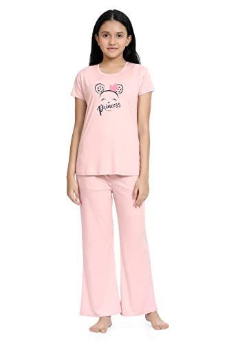 Image of Kids Night Suit for Girls - Cotton Set of Pyjama & T-Shirt Sleepwear - Lightweight & Comfortable Night Wear for Kids