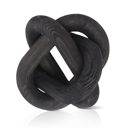 HERCHR Catena in Legno, Decorazioni a 3 Maglie Nodo in Legno Decorazioni con Maglie a Catena in Legno Nodo Decorativo in Legno Intagliato a Mano per Tavolino da caffè(Nero)