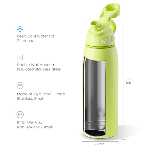 Image of Fjbottle 32oz Stainless Steel Insulated Water Bottle No Straw Spout Lid | Leakproof Keeps Cold 24H, Double Wall Vacuum Insulated, BPA Free, Easy to Clean Sports Water Bottle for Gym Hiking & Outdoor