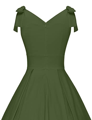 Gowntown Women's 1950S V-Neck Adjustable Bowknot Swing Cocktail Dress Army Green #TOP4
