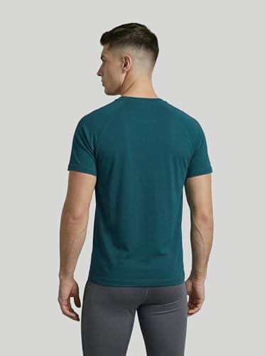 Image of TECHNOSPORT Men's Solid T-Shirt COTFLEX Quick Dry Slim Fit Round Neck Sports Tee for Gym Running Casual Wear UPF50+ Anti Odour