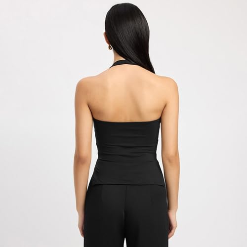 Women's casual sexy sleeveless T-shirt slim fit hanging collar V-neck backless vest popular street low neck top4